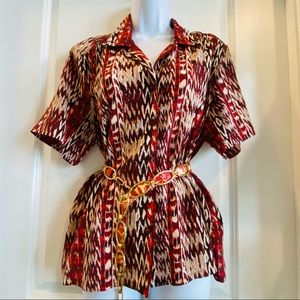 Vintage Button Down African Print Style Blouse M